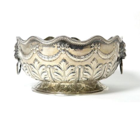 A Victorian Silver Punch Bowl, Sibray, Hall & Co (Frederick Sibray & Job Frank Hall), Sheffield 1882, circular with a wavy ri