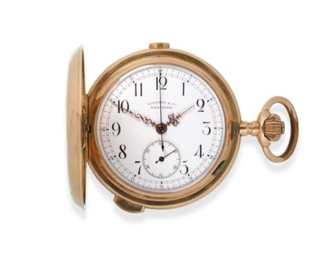 A 14ct Gold Quarter Repeating Chronograph Full Hunter Pocket Watch, retailed by Tiffany & Co, New York, circa 1900, lever mov