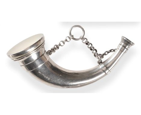 A Victorian Silver Vinaigrette/Scent Flask, Sampson Mordan & Co, London 1873, in the form of a horn, the neck with a hinged c