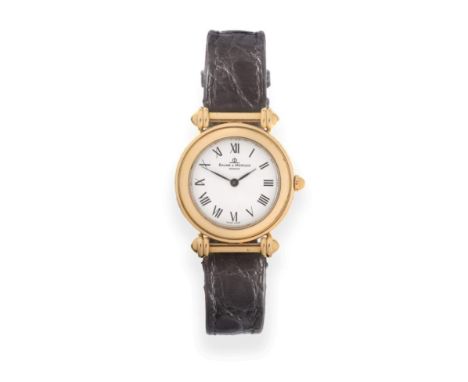 A Lady's 18ct Gold Wristwatch, signed Baume & Mercier, Geneve, circa 2000, quartz movement, white dial with Roman numerals, s