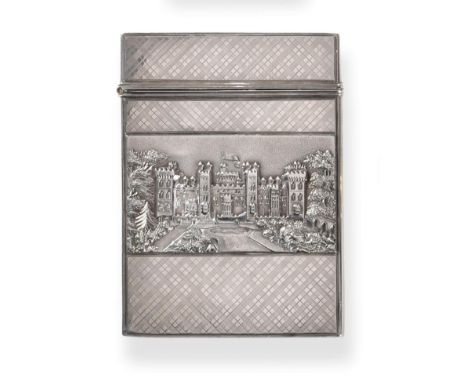 A Victorian Silver Castle Top Card Case, Nathaniel Mills, Birmingham circa 1840, rectangular, embossed with a views of Windso