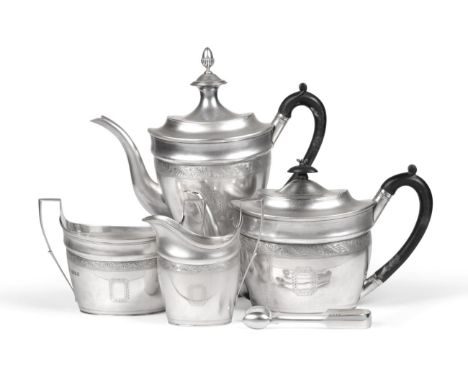 A George VI Silver Four Piece Silver Tea Service, Nayler Brothers, London 1942, comprising coffee pot, teapot, sugar bowl and