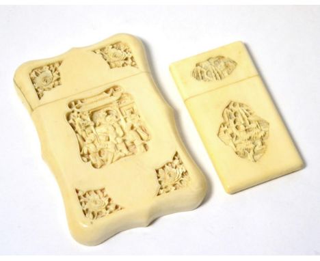 A Chinese Carved Ivory Card Case, Canton, circa 1880, shaped rectangular, carved with figures and flowers in reserved panels 