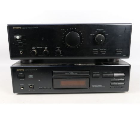 Stereo equipment comprising an Onkyo integrated stereo amplifier R1, model A-830 and a compact disc player R1 DX-730.