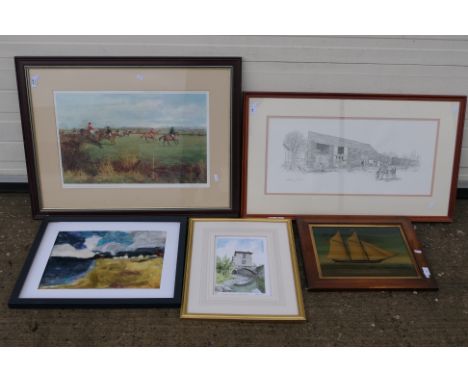 A collection of framed pictures to include a limited edition print depicting a hunting scene after Ruth Gibbons, a limited ed