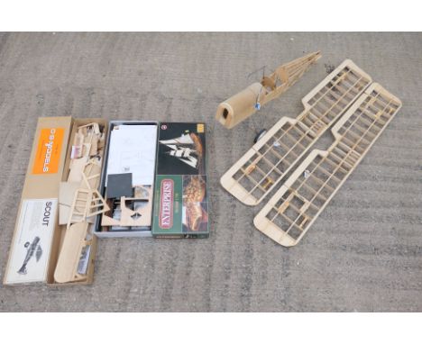 D.B. Models, Enterprise - A part built wooden D.B. Models 'Scout' aircraft model. Body of aircraft is 42 cm in length. Unatta