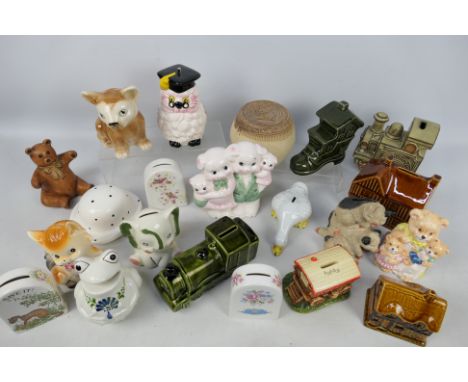 A collection of ceramic money banks.