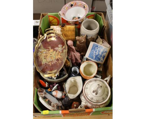 A TRAY OF COLLECTABLE CERAMICS TO INCLUDE CARLTONWARE, WARE, BESWICK ETC.