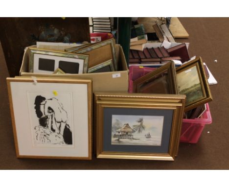 A COLLECTION OF ASSORTED PICTURES AND PRINTS TOGETHER WITH A FIRE SCREEN ETC.