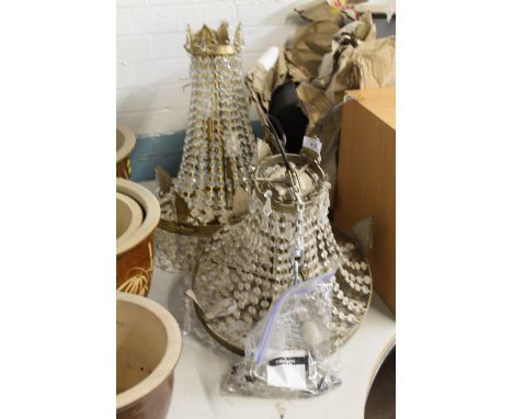 TWO DECORATIVE CHANDELIERS, TOGETHER WITH A SELECTION OF OTHER LIGHT FITTINGS, SOME ON FLOOR