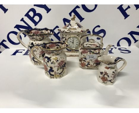 MASONS`S MANTLE CLOCK & 10 OTHER BITS OF MASON`S WARE