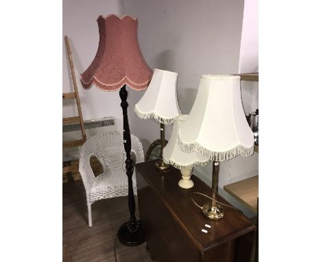 MAHOGANY FLOOR STANDING LAMP & SHADE, AND THREE OTHER ITEMS