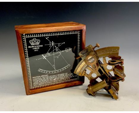 A Kelvin &amp; Hughes style nautical sextant, 13cm wide, cased. 