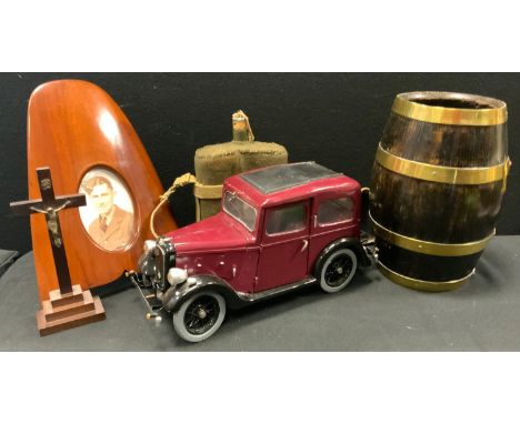 A scratch built wooden model of an Austin Seven motorcar, 36.5cm long;  a Propeller tip photograph frame, 30cm high;  small c