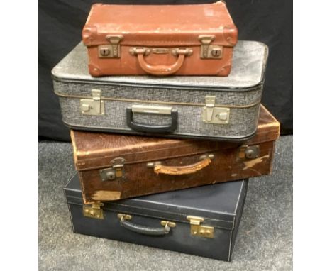 Vintage luggage - a leather crocodile skin effect suitcase monogrammed C.M.S.; another overnight case monogrammed C.M.A.; two