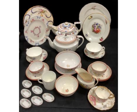 A part New Hall tea service, pattern no. 208, c.1800;  two Coalport relief moulded breakfast cups, c.1810;  Bloor Derby teapo