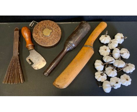 Tools - a metal multi tool leather working hand tool;  military blade, leading roof batons etc. 