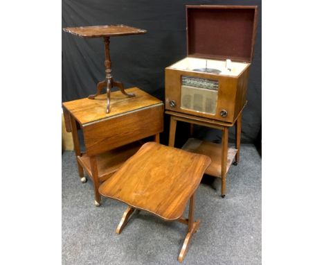 A Ferguson BSR radio gramophone, Model No 391TRG, Monarch BSR turn table;  oak dropleaf tea trolley;  tripod occasional table