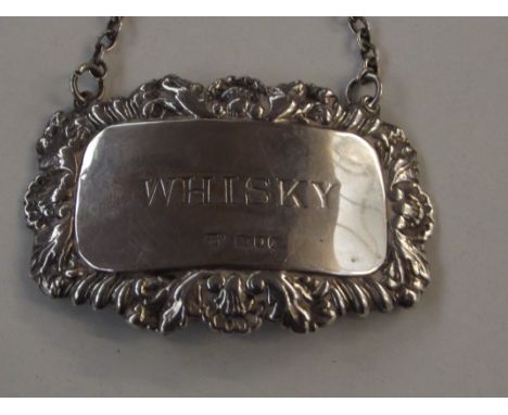 Silver hallmarked whisky decanter neck label 