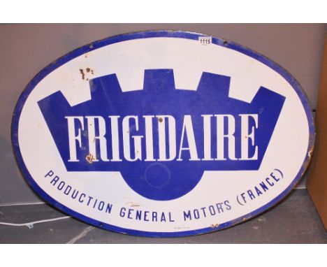 Large enamel Fridgdaire oval advertising sign. 75 x 50 cm
