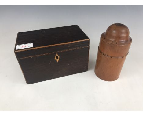 A Georgian mahogany tea caddy together with an S. Maw Son and Thompson treen apothecary bottle holder