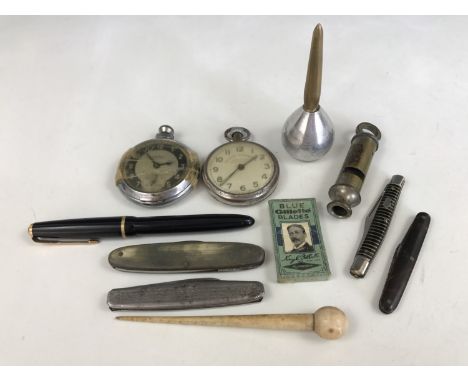 Collectors' items including four vintage pen knives, a Railway Timekeeper shock-proof pocket watch, an Ingersoll stop-watch, 