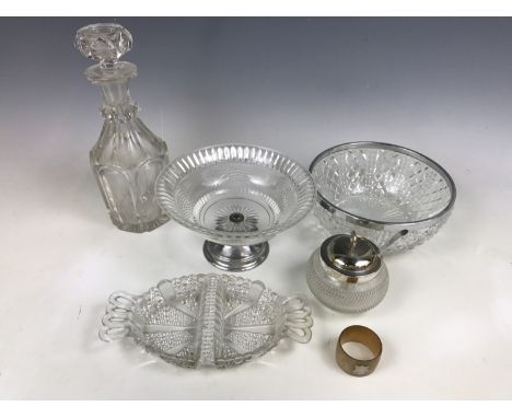 An antique commemorative 1807 Act of Union cut-glass decanter, having wheel-cut rose, thistle and clover sprig decoration (a/