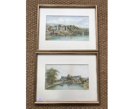 R*** Allan (British, 19th Century) Chepstow Castle, and Windsor Castle from the Thames, bright and breezy views gazing toward