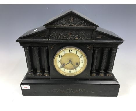 A large Junghams black slate mantel clock
