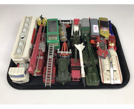 A quantity of Matchbox and Dinky Toys including an Esso tanker, a Simons Snorkel Fire Engine and military vehicles etc