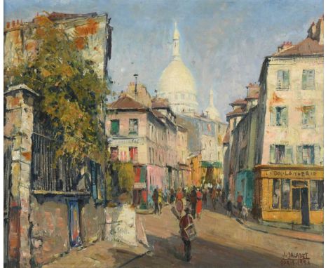 § Jean Salabet (1913-1995) Montmartre with a distant view of the Basilica of Sacré-Cœur, Parissigned, inscribed and dated 'J.
