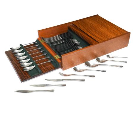 Robert Welch, a set of stainless steel Alveston pattern cutlery,  produced by Old Hall tableware, in a fitted Indian rosewood