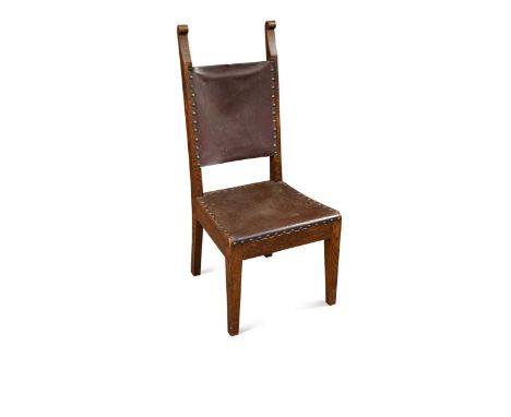 Arthur W. Simpson (1857-1922) of Kendal, an Arts & Crafts oak side chair,   with leather back and seat  85cm high;  together 