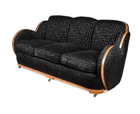 Attributed to Harry & Lou Epstein, an Art Deco walnut cloud back sofa, with black damask upholstery80.5 x 172 x 94cmIn good o