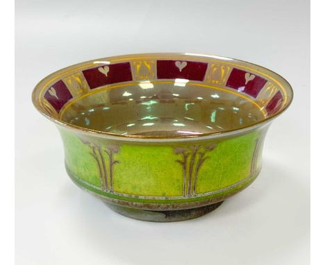 Jessie Jones for Pilkington, a Royal Lancastrian lustre bowl of squat, waisted form, impressed and painted marks to underside