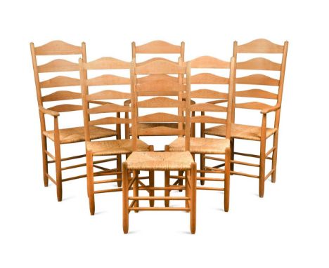Neville Neal, a Cotswold School set of twelve ash ladder back chairs,  comprising six carvers and six singles, stamped markst