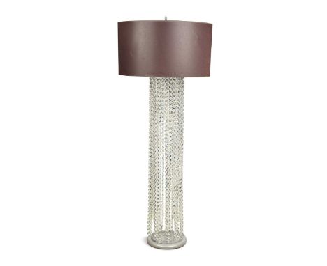 Tindle Lighting, London, a modern floor lamp,  with Asfour crystal drops and black fabric shade150cm high