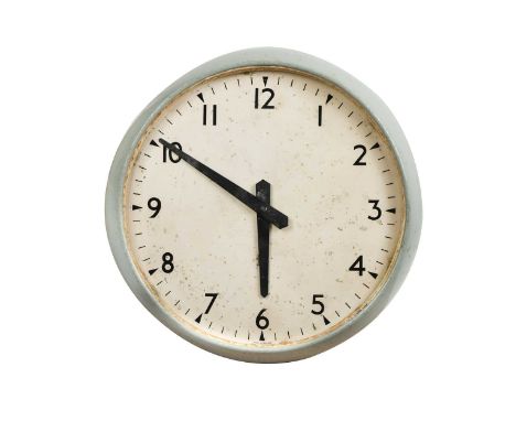 An overscale industrial Telephone Rental Services enamel wall clock, circa 1960s,  the electric clock with blue/grey enamelle
