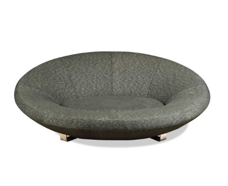 Jane Worthington for De Sede, a DS152 oval sofa, with original grey fabric upholstery, raised on a flattened chrome base71 x 