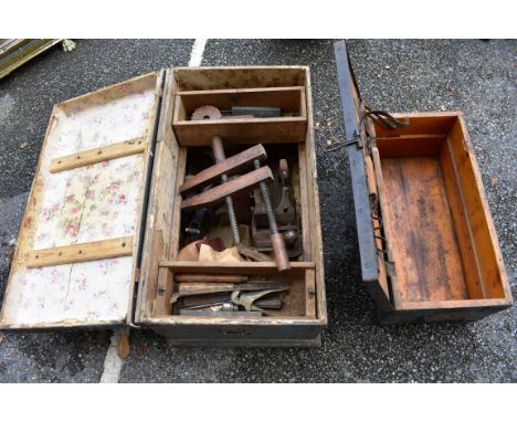 (LC) An old wooden trunk containing tools;&nbsp;together with a small wooden trunk.&nbsp; 