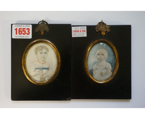 Two early 19th century portrait miniatures of children,&nbsp;largest 6.2 x 4.9cm oval.&nbsp; 