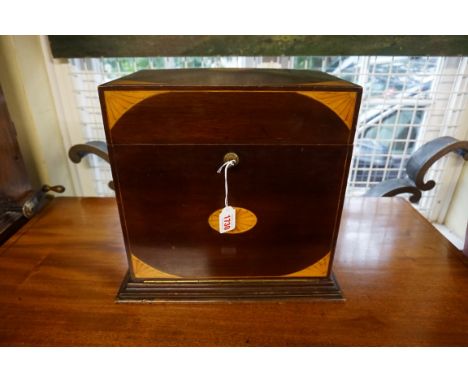 A good late Victorian mahogany and inlaid combined games and decanter box,&nbsp;opening to reveal a fitted interior with gilt