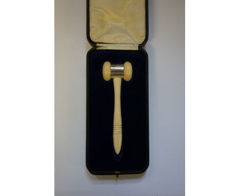(LC) An antique ivory gavel,&nbsp;with silver collar, inscribed 'Presented by The Great Eastern Railway Musical Society to Mr