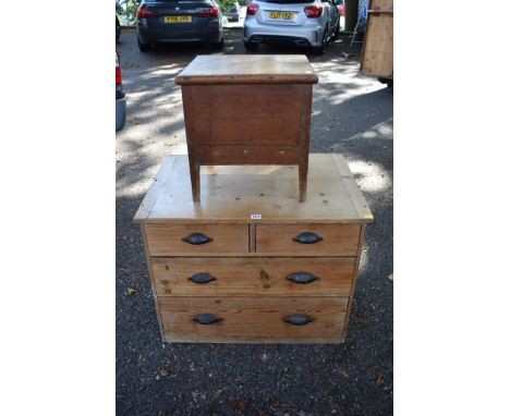 A pine chest of drawers,&nbsp;together with an old box commode.&nbsp; 