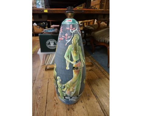 A large vintage Tilgmans Keramik (Sweden) floor lamp,&nbsp;decorated with medieval figures by Marian Zawadsky, signed and ins