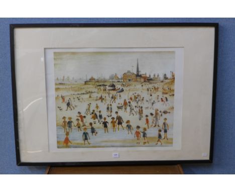 A L.S. Lowry print, At The Seaside, framed