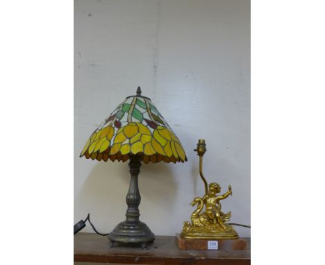 A Tiffany style table lamp and one other lamp base