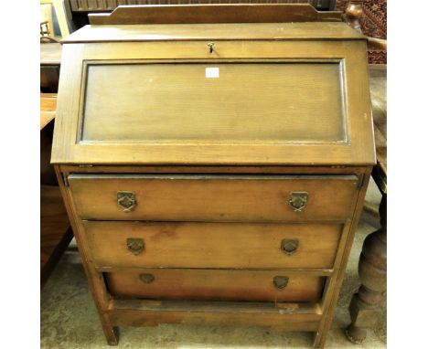 An oak bureau and bookcase, a steamer trunk, drop-leaf table, stools, etc. (8)