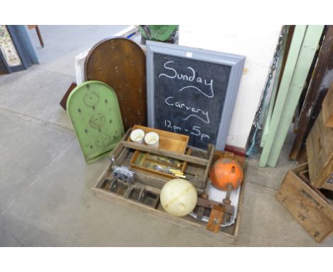 A menu board, a bagatelle board, etc.