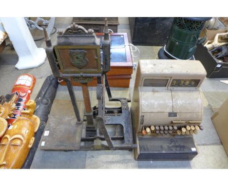 A set of scales and a cash till